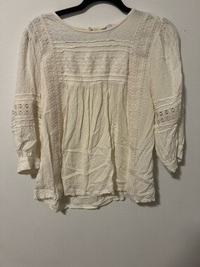 Boho Lace-Trim Ivory Women’s Peasant Top